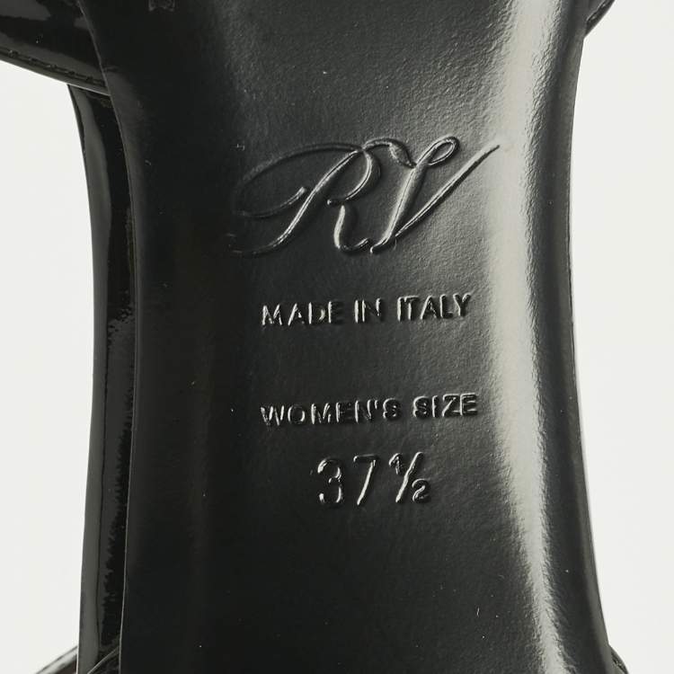 Pre Owned Roger Vivier Black Patent Leather Belle Vivier Ankle Strap Pumps Size 37.5