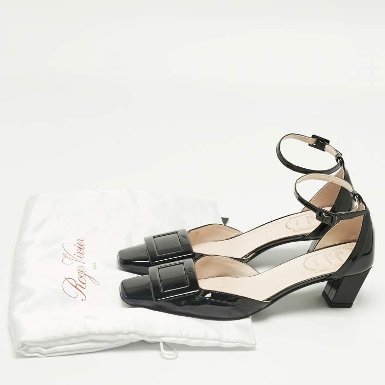 Pre Owned Roger Vivier Black Patent Leather Belle Vivier Ankle Strap Pumps Size 37.5