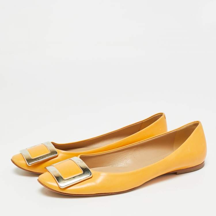 Pre Owned Roger Vivier Yellow Leather Trompette Ballet Flats Size 38.5