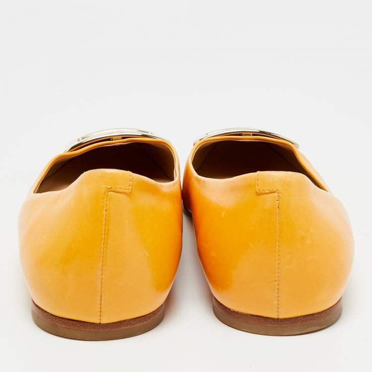 Pre Owned Roger Vivier Yellow Leather Trompette Ballet Flats Size 38.5