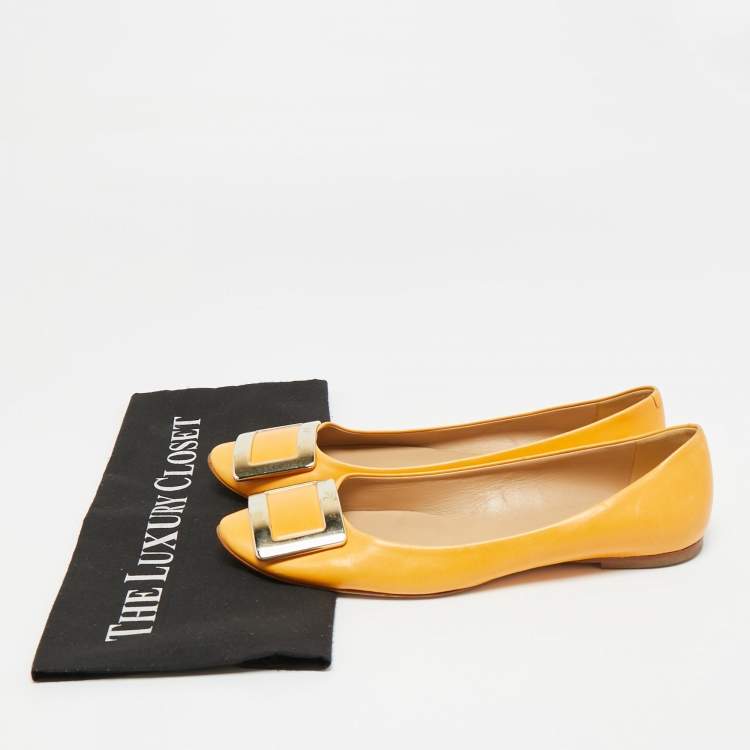 Pre Owned Roger Vivier Yellow Leather Trompette Ballet Flats Size 38.5