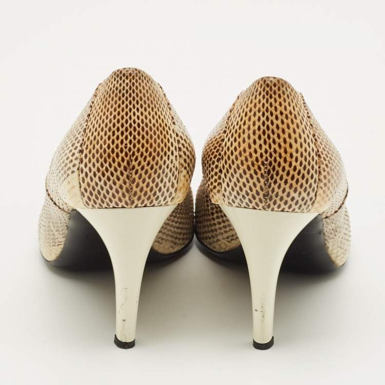 Pre Owned Roger Vivier Size 38 Beige/Brown Snakeskin Leather Pumps