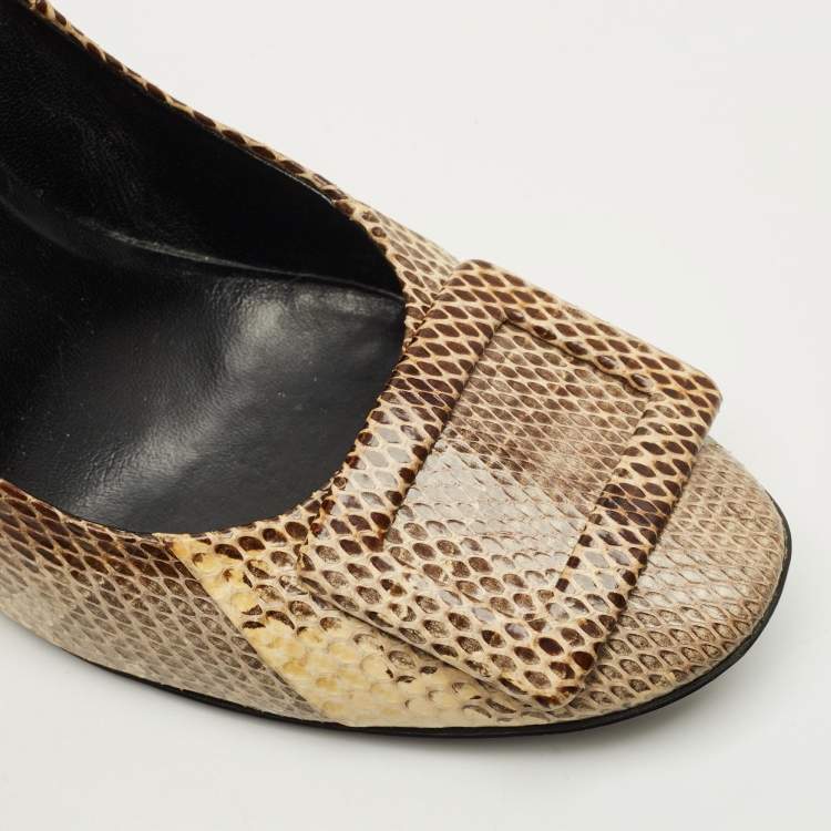 Pre Owned Roger Vivier Size 38 Beige/Brown Snakeskin Leather Pumps