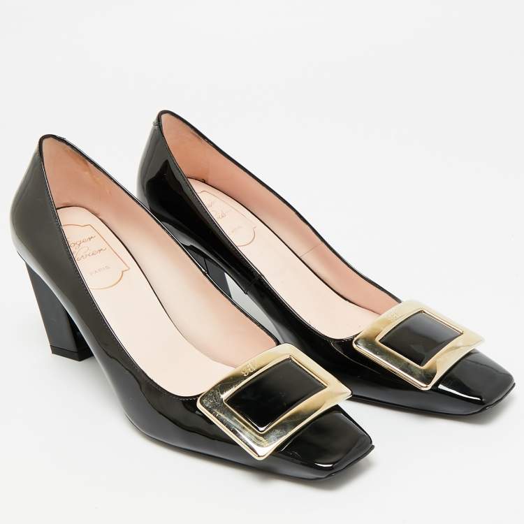 Pre Owned Roger Vivier Belle Vivier Size 37 Black Patent Leather Pumps