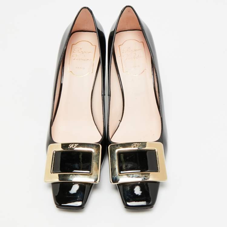 Pre Owned Roger Vivier Belle Vivier Size 37 Black Patent Leather Pumps