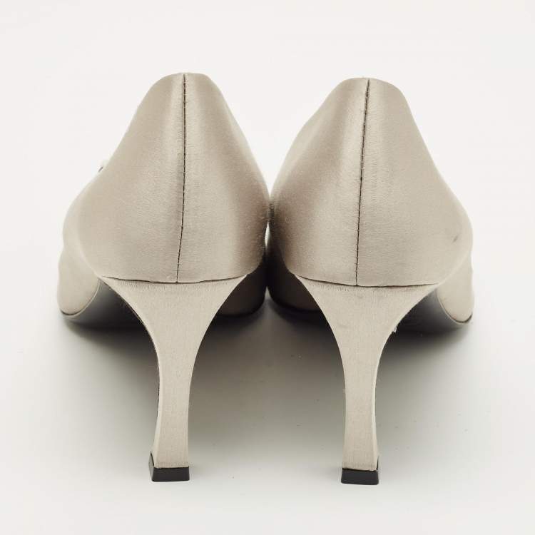 Pre Owned Roger Vivier Size 40 Grey Satin Crystal Embellished Pumps