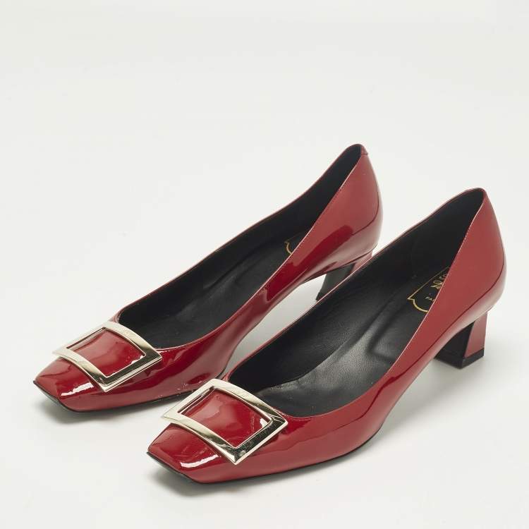Pre Owned Roger Vivier Belle Vivier Size 41.5 Red Patent Leather Block Heel Pumps