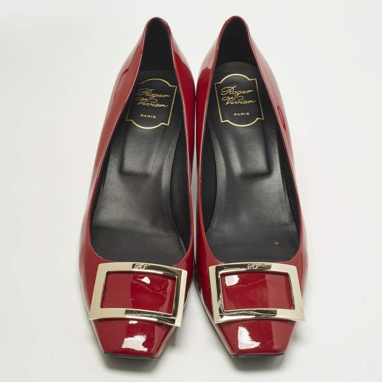 Pre Owned Roger Vivier Belle Vivier Size 41.5 Red Patent Leather Block Heel Pumps