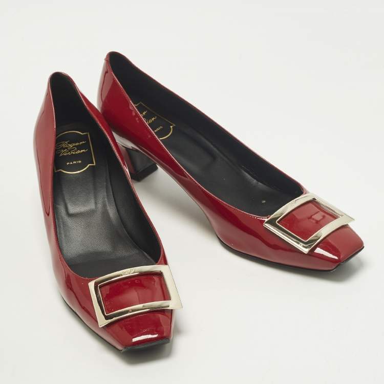 Pre Owned Roger Vivier Belle Vivier Size 41.5 Red Patent Leather Block Heel Pumps