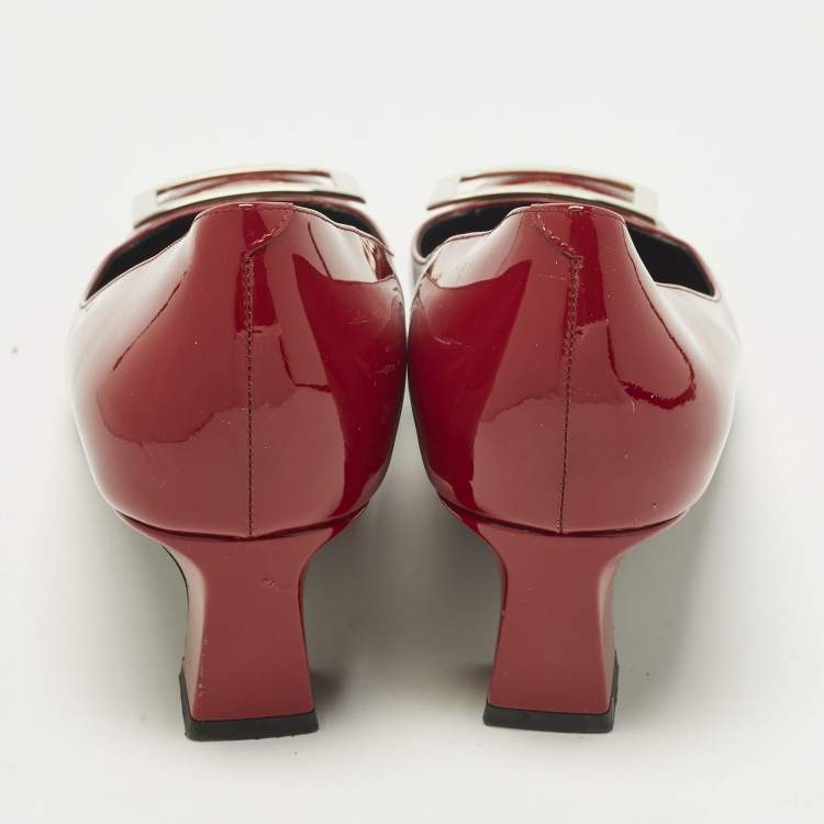 Pre Owned Roger Vivier Belle Vivier Size 41.5 Red Patent Leather Block Heel Pumps