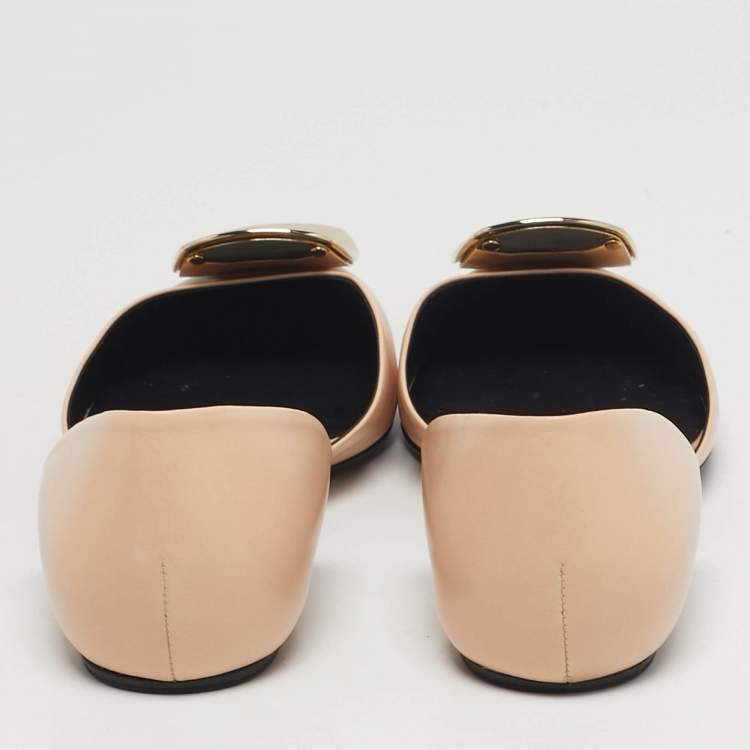 Pre Owned Roger Vivier Trompette Size 38.5 Beige Leather D'orsay Ballet Flats
