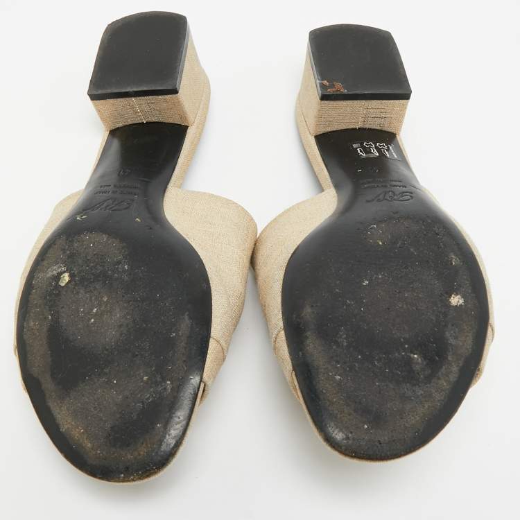 Pre Owned Roger Vivier Size 41 Beige Canvas Crystal Embellished Slide Sandals