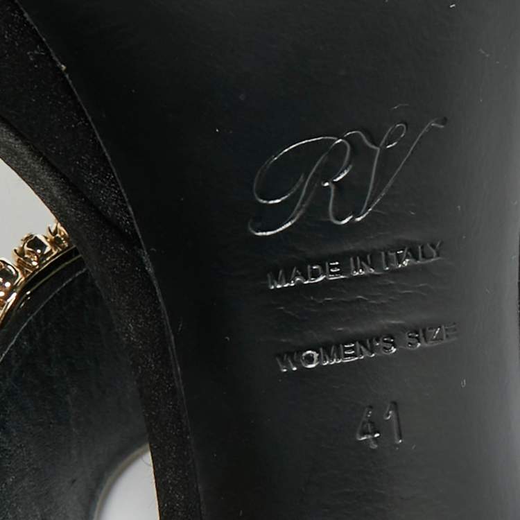 Pre Owned Roger Vivier Size 41 Black Satin Crystal Embellished Slingback Sandals