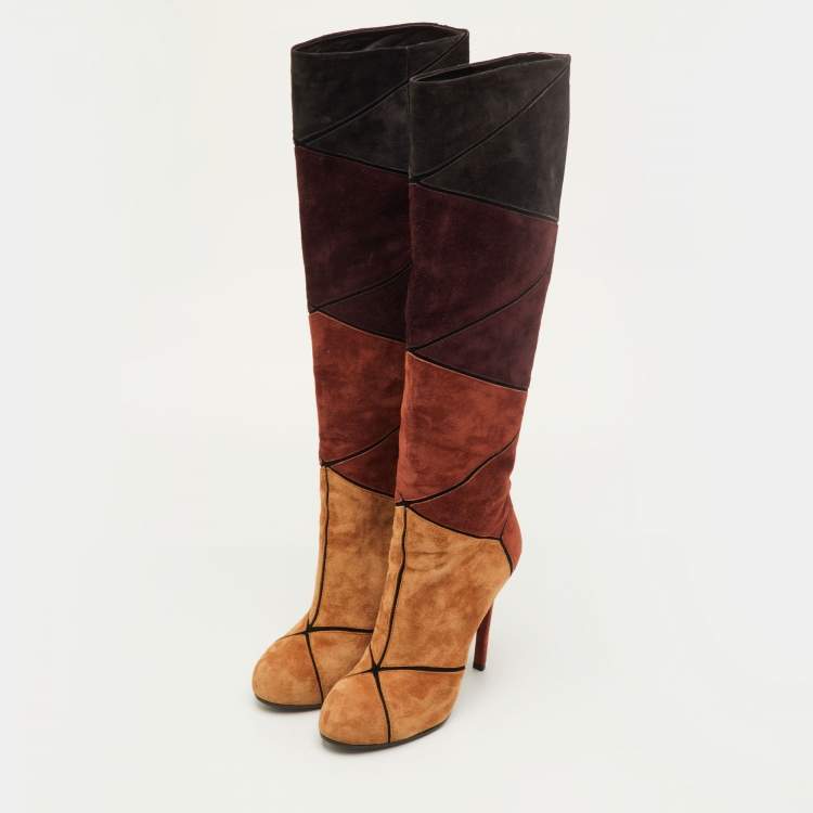 مملوكة مسبقًا Roger Vivier Prismick Size 36.5 Multicolor Suede Knee Length Boots