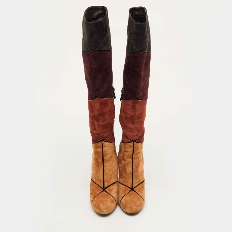 مملوكة مسبقًا Roger Vivier Prismick Size 36.5 Multicolor Suede Knee Length Boots