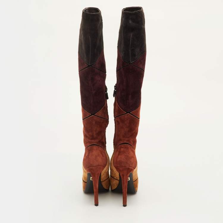 مملوكة مسبقًا Roger Vivier Prismick Size 36.5 Multicolor Suede Knee Length Boots