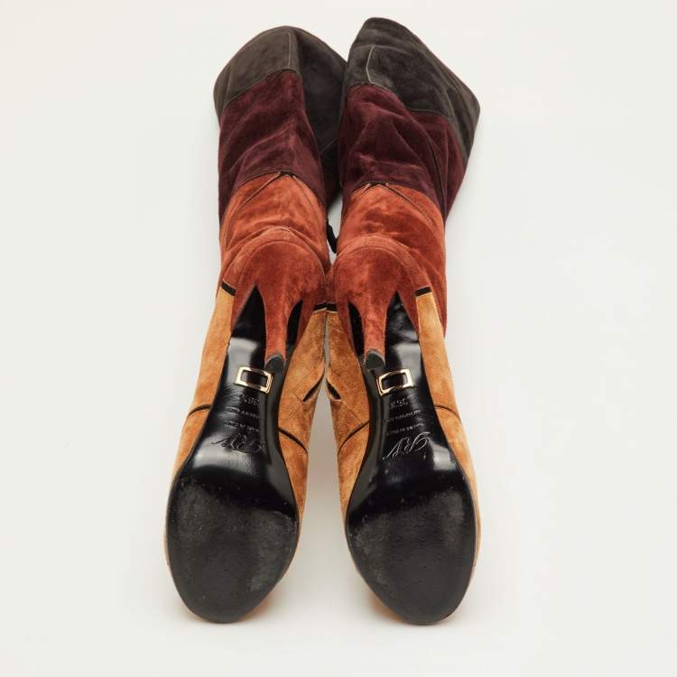 مملوكة مسبقًا Roger Vivier Prismick Size 36.5 Multicolor Suede Knee Length Boots