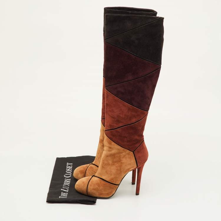مملوكة مسبقًا Roger Vivier Prismick Size 36.5 Multicolor Suede Knee Length Boots