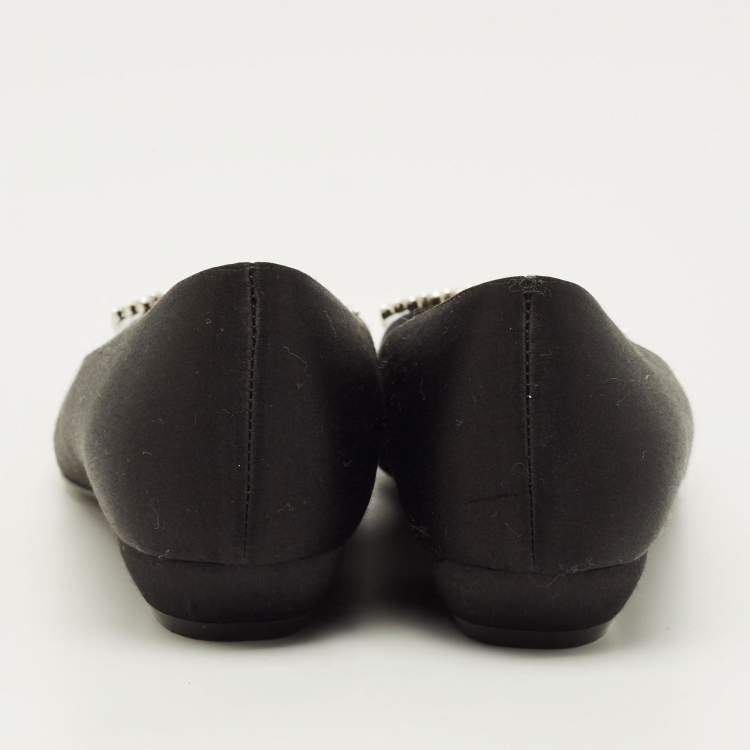 Pre Owned Roger Vivier Belle Vivier Size 35 Black Satin Crystal Embellished Ballet Flats