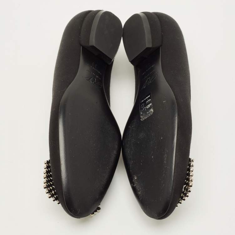 Pre Owned Roger Vivier Belle Vivier Size 35 Black Satin Crystal Embellished Ballet Flats