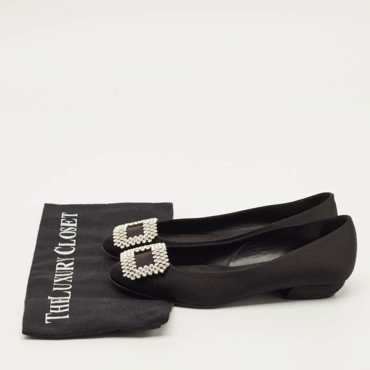 Pre Owned Roger Vivier Belle Vivier Size 35 Black Satin Crystal Embellished Ballet Flats