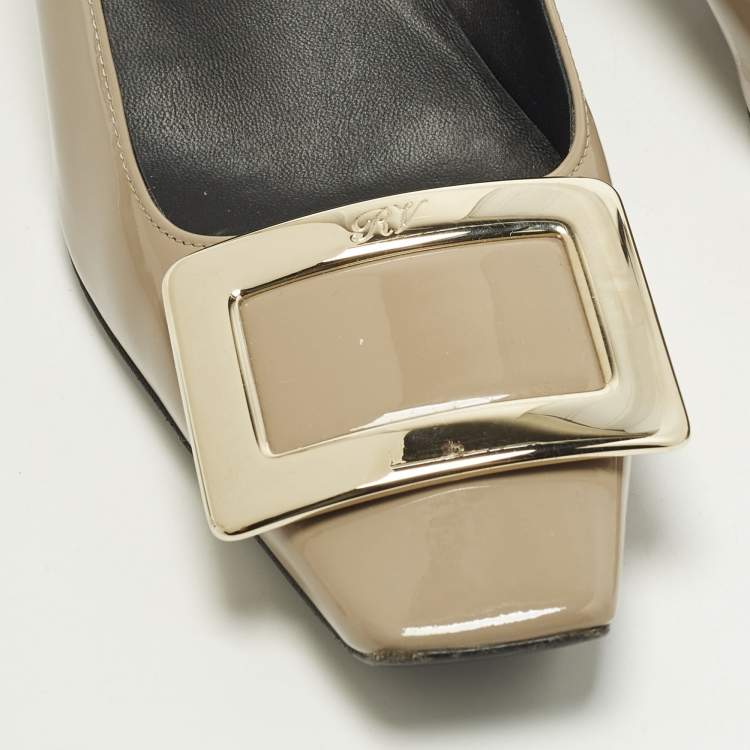 Pre Owned Roger Vivier Belle Vivier Size 35.5 Beige Patent Leather Block Heel Pumps