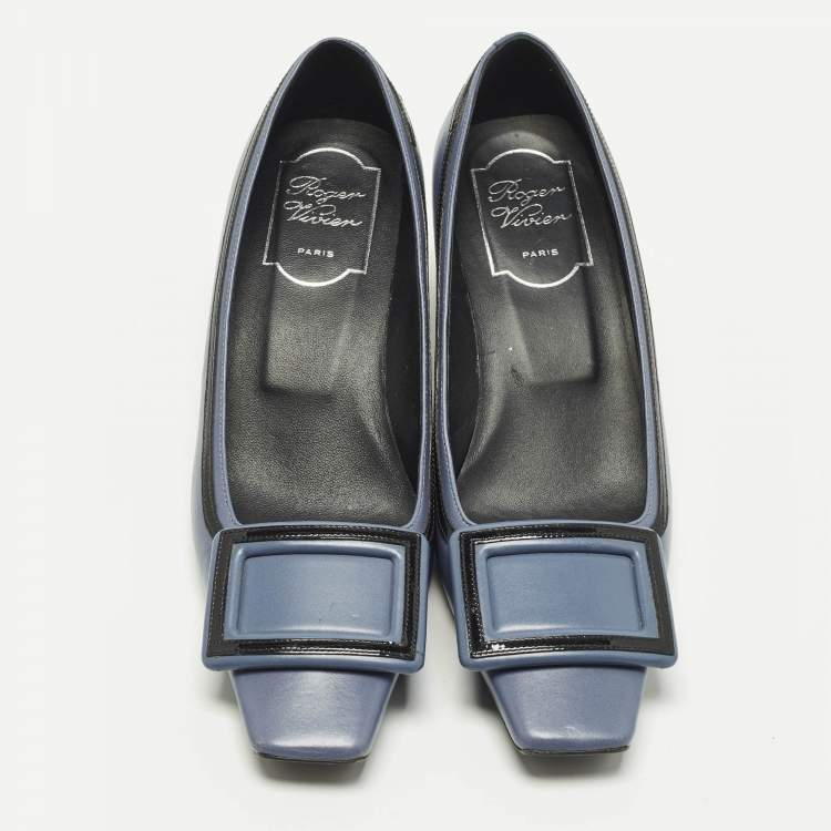 Pre Owned Roger Vivier Belle Size 35 Blue Patent and Leather Block Heel Pumps