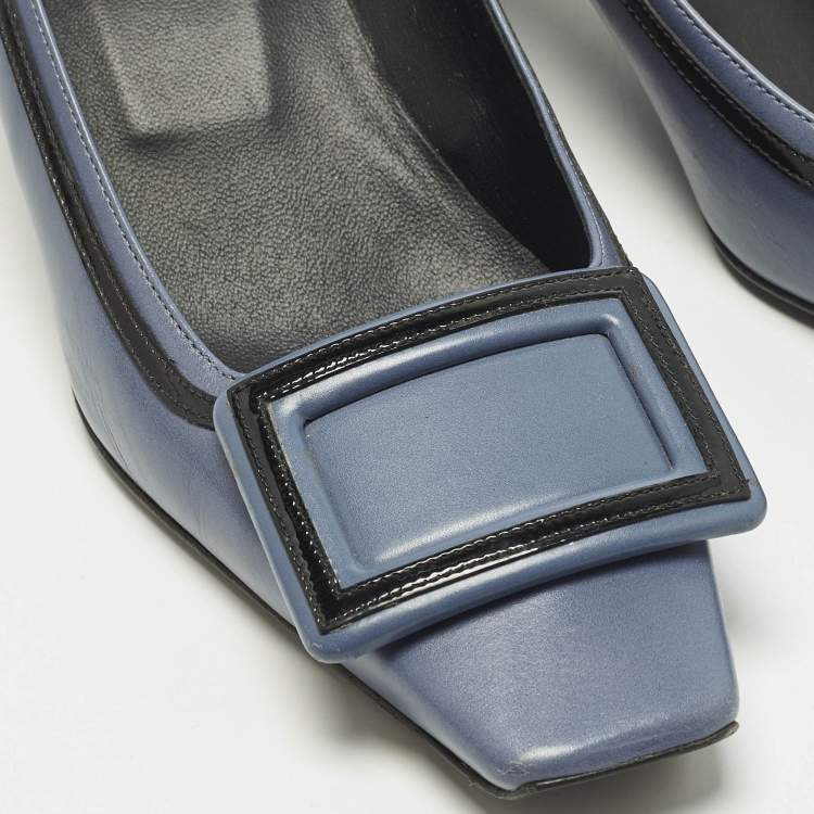 Pre Owned Roger Vivier Belle Size 35 Blue Patent and Leather Block Heel Pumps