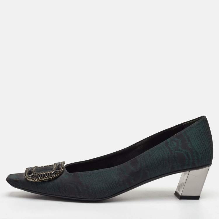مملوكة مسبقًا Roger Vivier Limelight Buckle Size 40.5 Dark Green/Black Fabric Crystal Embellished Pumps