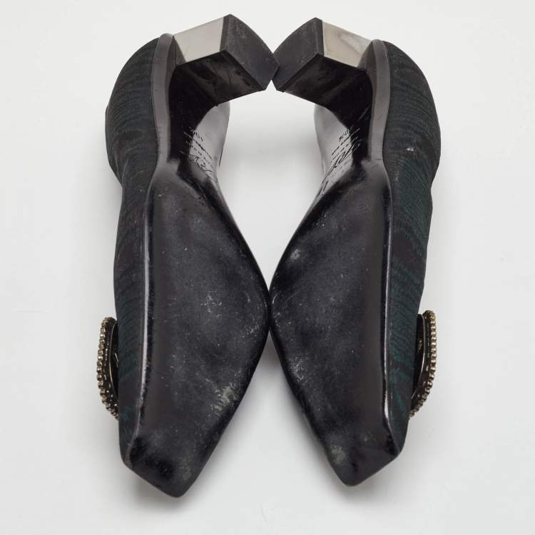 مملوكة مسبقًا Roger Vivier Limelight Buckle Size 40.5 Dark Green/Black Fabric Crystal Embellished Pumps