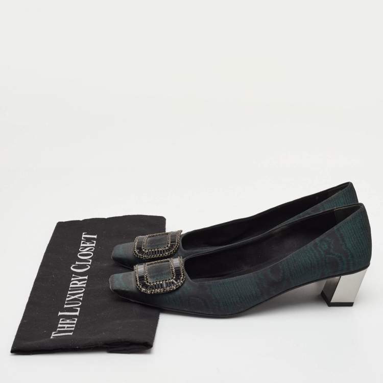 مملوكة مسبقًا Roger Vivier Limelight Buckle Size 40.5 Dark Green/Black Fabric Crystal Embellished Pumps