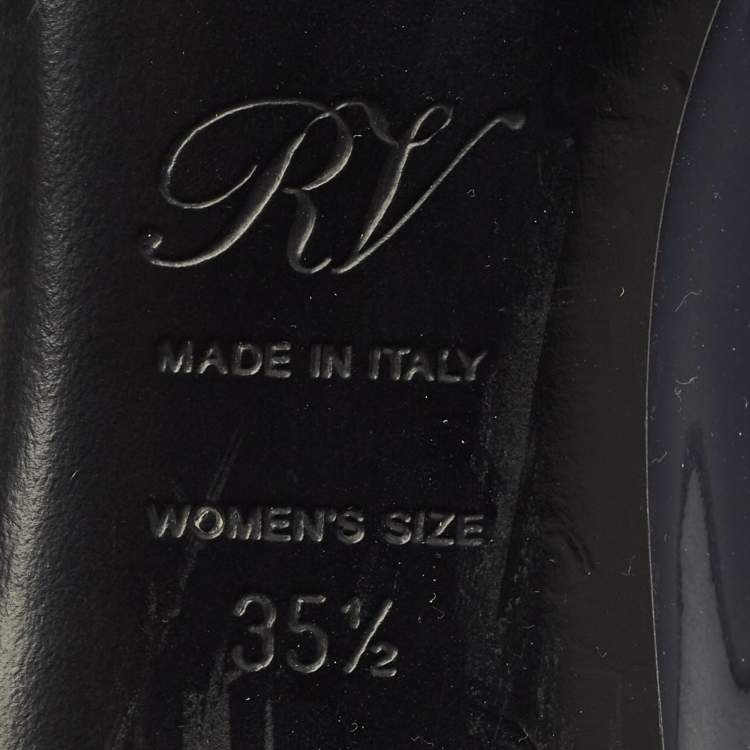 Pre Owned Roger Vivier Belle Vivier Size 35.5 Navy Blue Patent Leather Block Heel Pumps