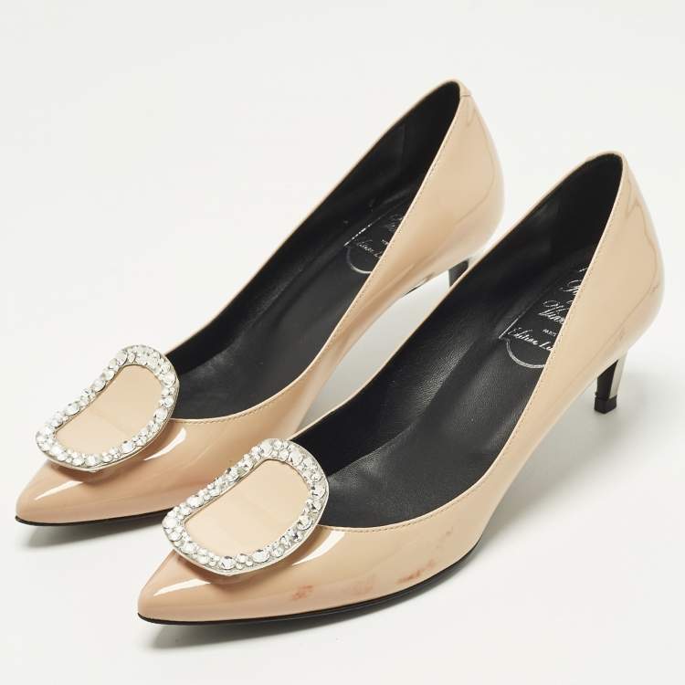 Pre Owned Roger Vivier Belle Vivier Trompette Size 35 Beige Patent Leather Pumps