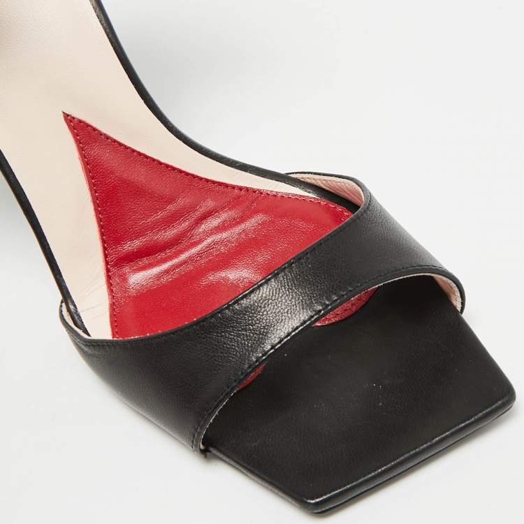 Pre Owned Roger Vivier Viv' Choc Size 39 Black Leather Ankle Strap Sandals