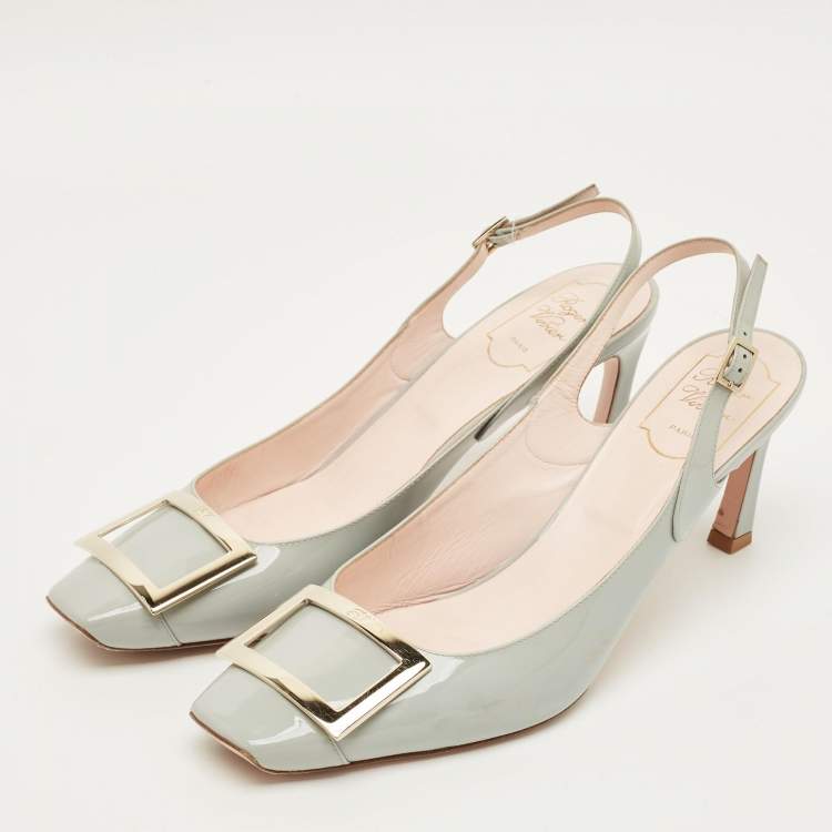 Pre Owned Roger Vivier Trompette Size 41 Grey Patent Leather Slingback Pumps