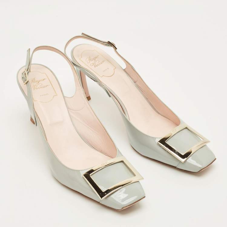 Pre Owned Roger Vivier Trompette Size 41 Grey Patent Leather Slingback Pumps