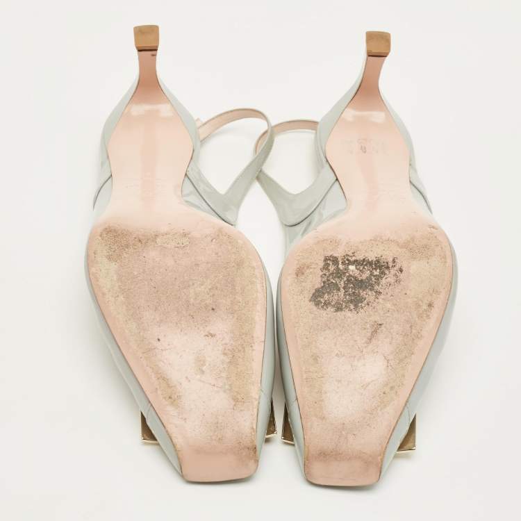 Pre Owned Roger Vivier Trompette Size 41 Grey Patent Leather Slingback Pumps