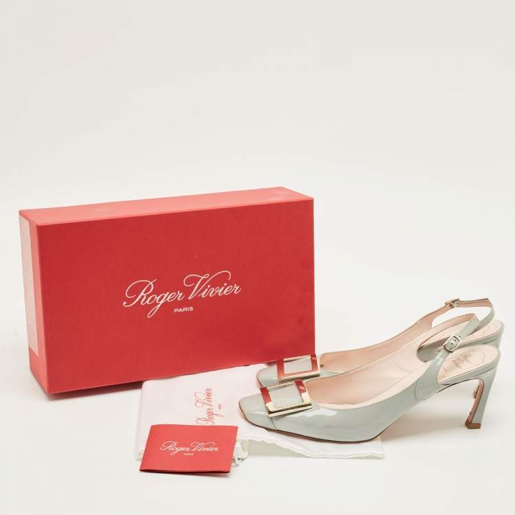 Pre Owned Roger Vivier Trompette Size 41 Grey Patent Leather Slingback Pumps