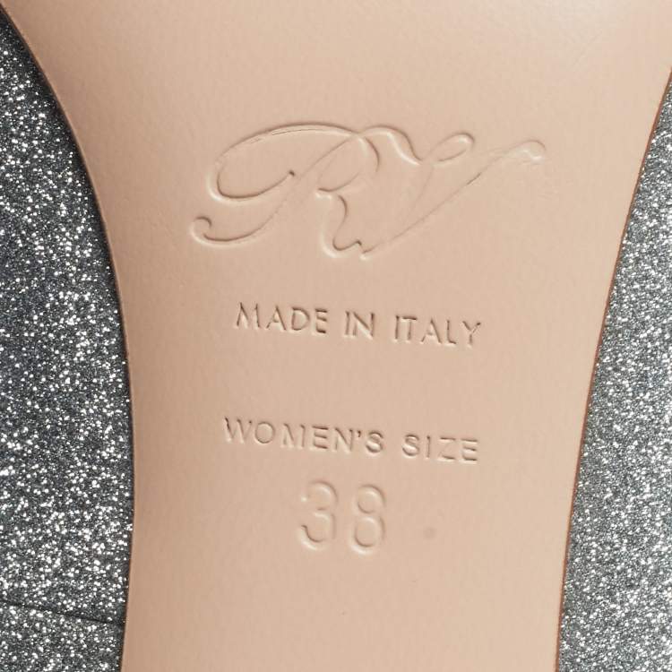 Pre Owned Roger Vivier I love Vivier Size 38 Silver Glitter Pumps