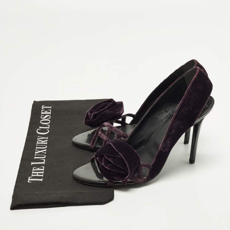 Pre Owned Roger Vivier Size 38.5 Purple Velvet Bow Open Toe Pumps