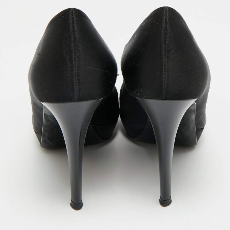 Pre Owned Roger Vivier Limelight Size 37 Black Satin Crystal Embellished Platform Pumps