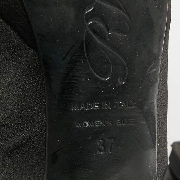 Pre Owned Roger Vivier Limelight Size 37 Black Satin Crystal Embellished Platform Pumps