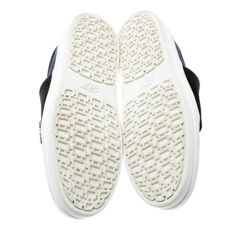 Pre Owned Roger Vivier Blue Satin Sneaky Viv Embellished Slip On Sneakers Size 37