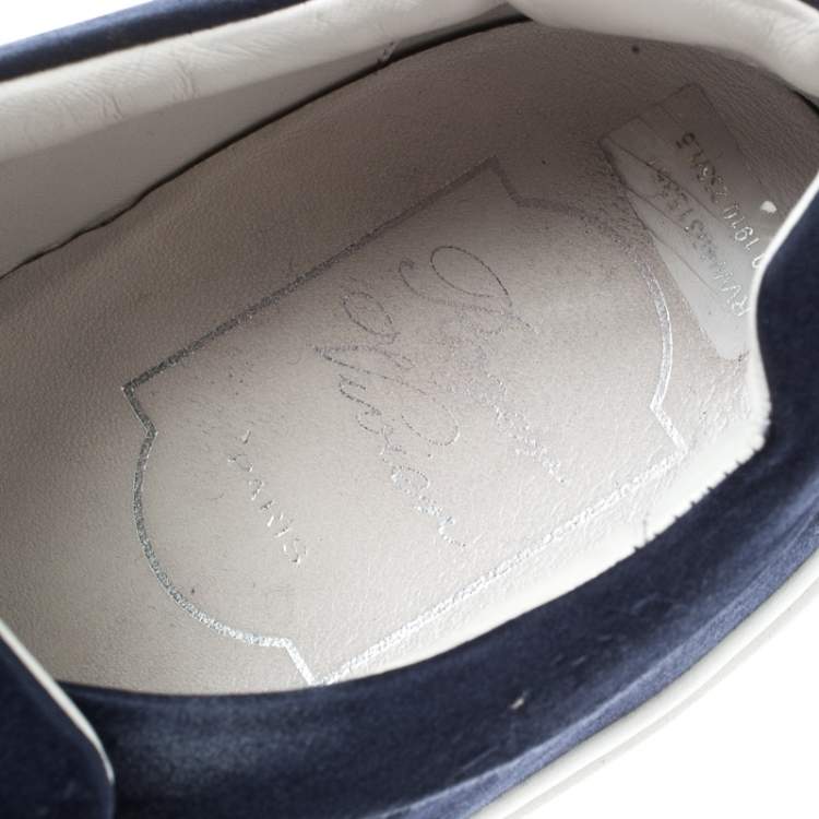 Pre Owned Roger Vivier Blue Satin Sneaky Viv Embellished Slip On Sneakers Size 37
