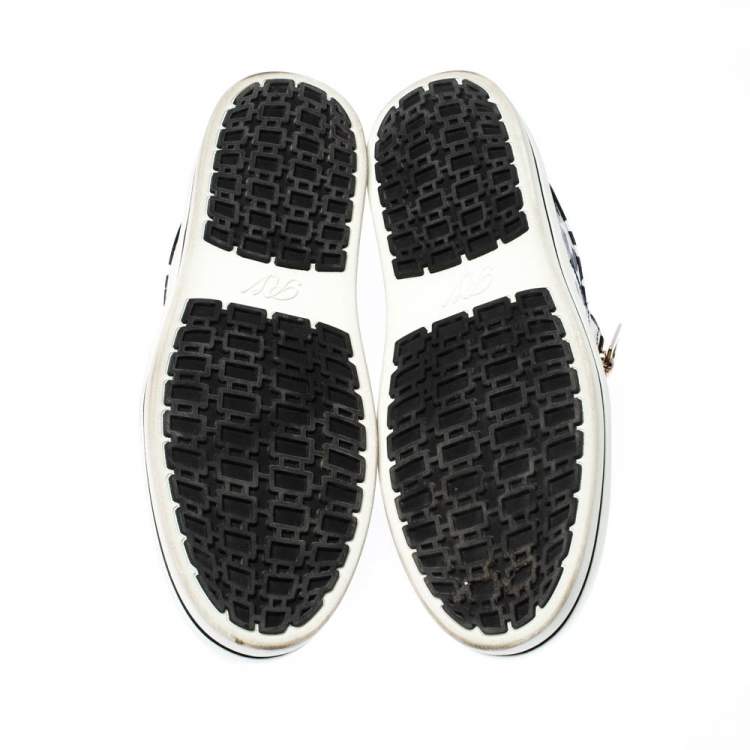مملوكة مسبقًا Roger Vivier Monochrome Houndstooth Print Python Embossed Leather Viv Slip On Sneakers Size 37
