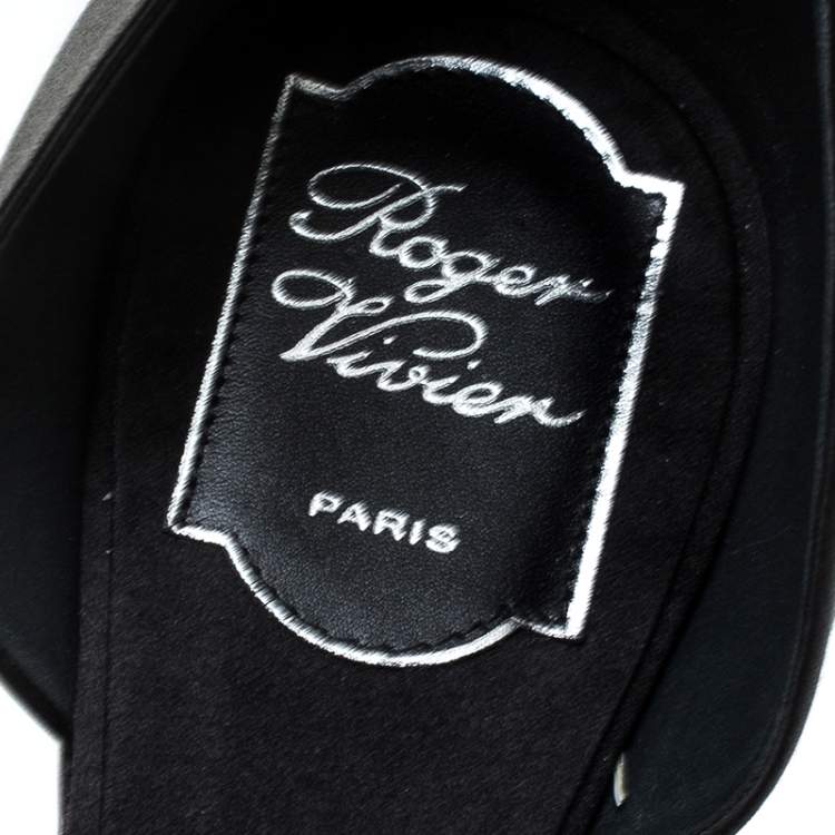 Pre Owned Roger Vivier Black Satin Crystal Embellished Chip Flats Size 42