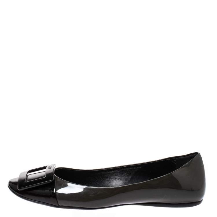 Pre Owned Roger Vivier Dark Grey/Black Patent Leather Gommette Ballet Flats Size 38.5