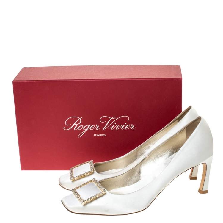 Pre Owned Roger Vivier White Satin Belle Embellished Pumps Size 40