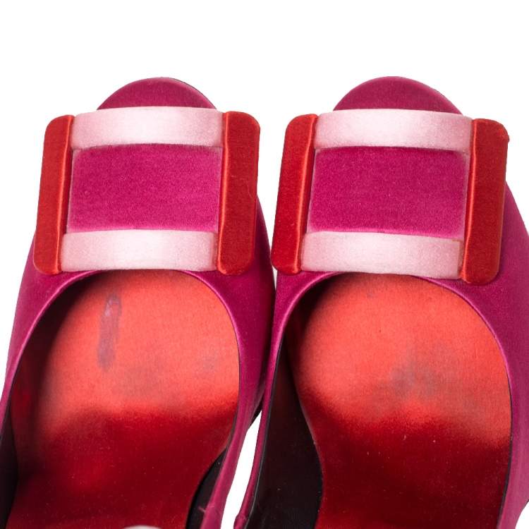 Pre Owned Roger Vivier Multicolor Satin Square Buckle Pumps Size 37