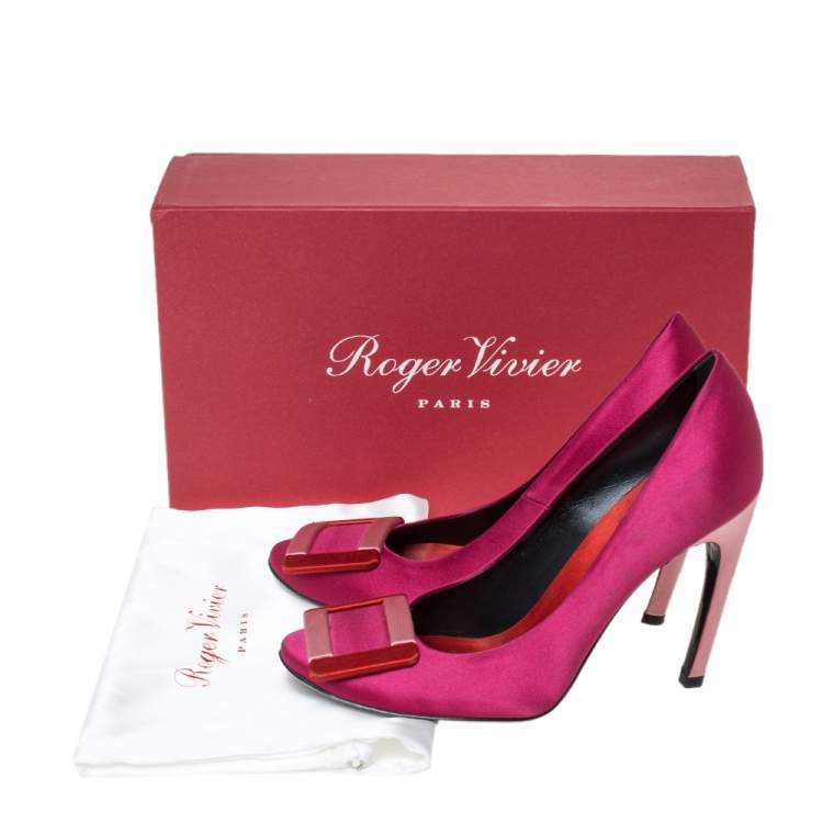 Pre Owned Roger Vivier Multicolor Satin Square Buckle Pumps Size 37